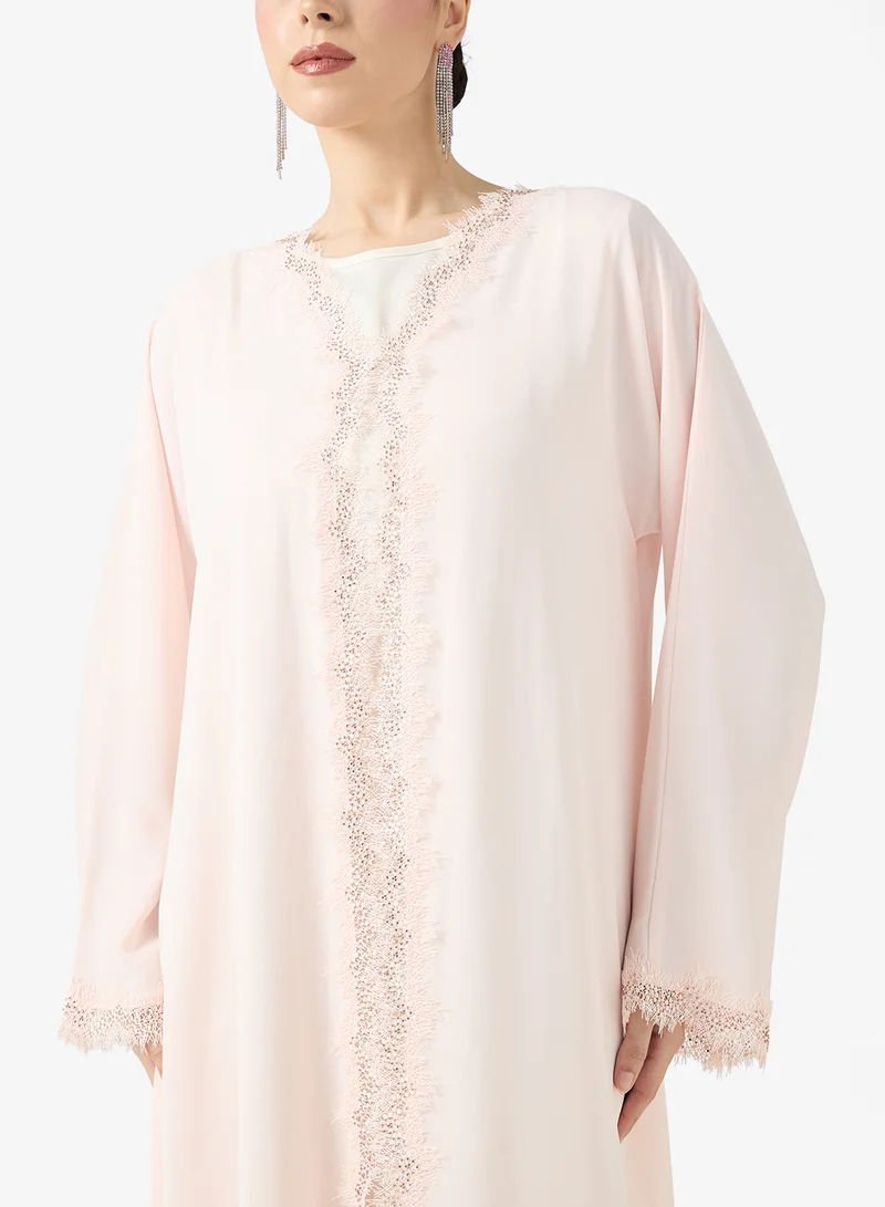 hayas closet  Lace detail Abaya With Sheila for Women | Best Price UAE